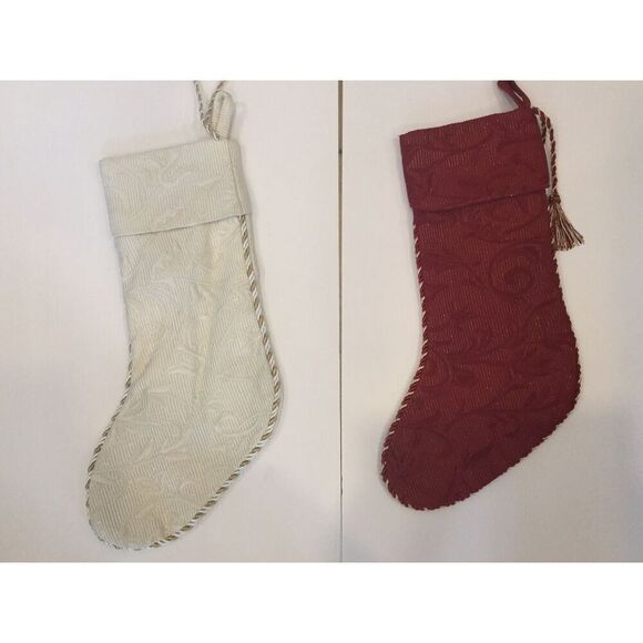 Tassel Textured Ivory Red Gold Stockings - Picture 2 of 2